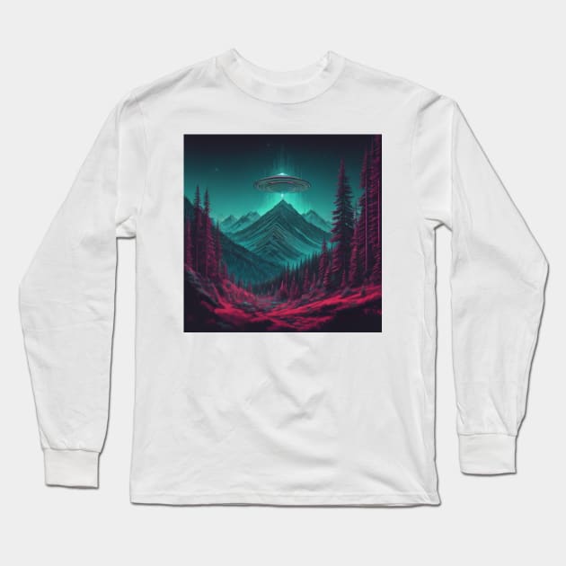 UFO Chronicles Podcast - UFO Glitch Artwork V11 Long Sleeve T-Shirt by UFO CHRONICLES PODCAST